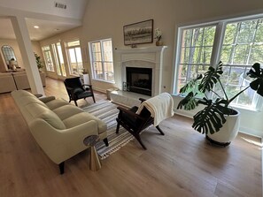 Smart TV, fireplace, foosball, offices