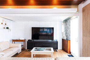 Televisión y chimenea