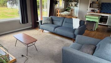 TV connectée, cheminée, livres