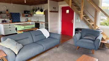 TV connectée, cheminée, livres