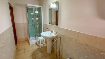 Shower, hair dryer, bidet, towels