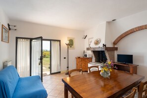 Televisión y chimenea