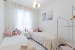 2 bedrooms, free cots/infant beds, bed sheets