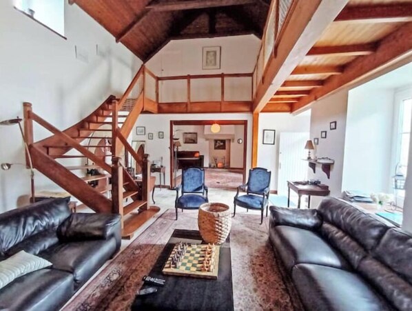 TV, fireplace, table tennis, books