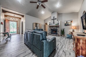 Smart TV, fireplace, foosball, table tennis