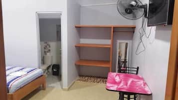 Shower, towels, soap, toilet paper