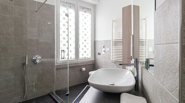 Dusche, Haartrockner, Bidet, Handtücher