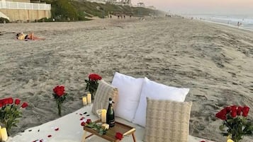 Private beach, white sand, beach shuttle