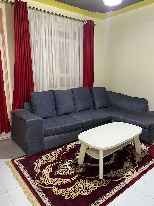 Appartement classique, vue sur la ville | Aire de séjour | Téléviseur connecté de 32 po avec télévision numérique