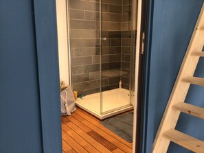 Shower, hair dryer, soap