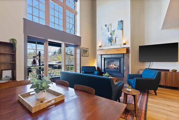 Smart TV, fireplace, video games, books