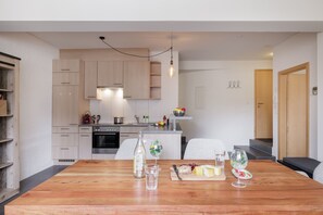 Fridge, oven, dishwasher, coffee/tea maker - Chasa Plazzetta - 3-room apartment, ideal location in the heart of Scuol (Scuol)