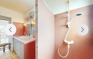 Een douche, een haardroger, handdoeken, zeep