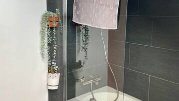 Hair dryer, towels, toilet paper
