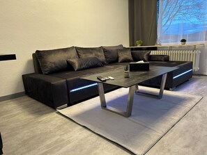 Smart-TV, Tischtennisplatte, Bücher, Musikbibliothek