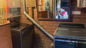 Fridge, microwave, coffee/tea maker, toaster