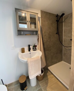 Hair dryer, towels, toilet paper