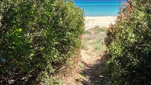 A pathway leading to a beach with dense foliage on either side. - Bright penthouse in Costa Rei - Sea view and relaxing atmosphere (Costa Rei)