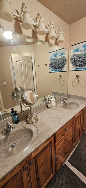 Shower, jetted bath, hair dryer, bidet
