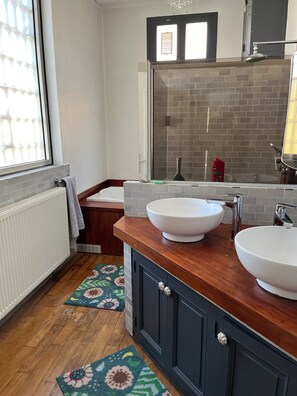 Hair dryer, towels, toilet paper