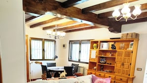 Smart TV, chimenea y libros 