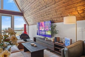 Smart-TV, Kamin, Videospiele, Bücher