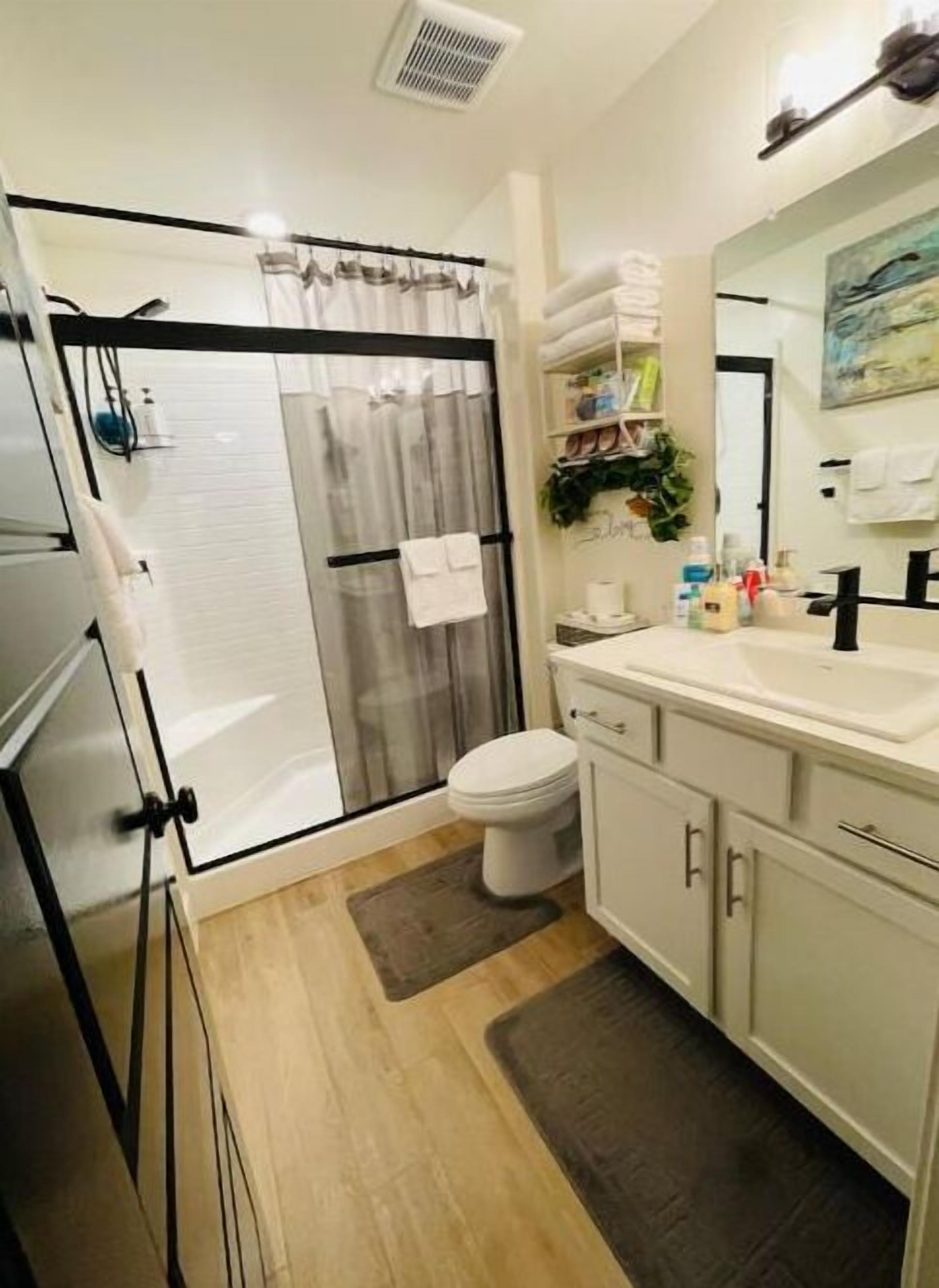 Hair dryer, towels, toilet paper