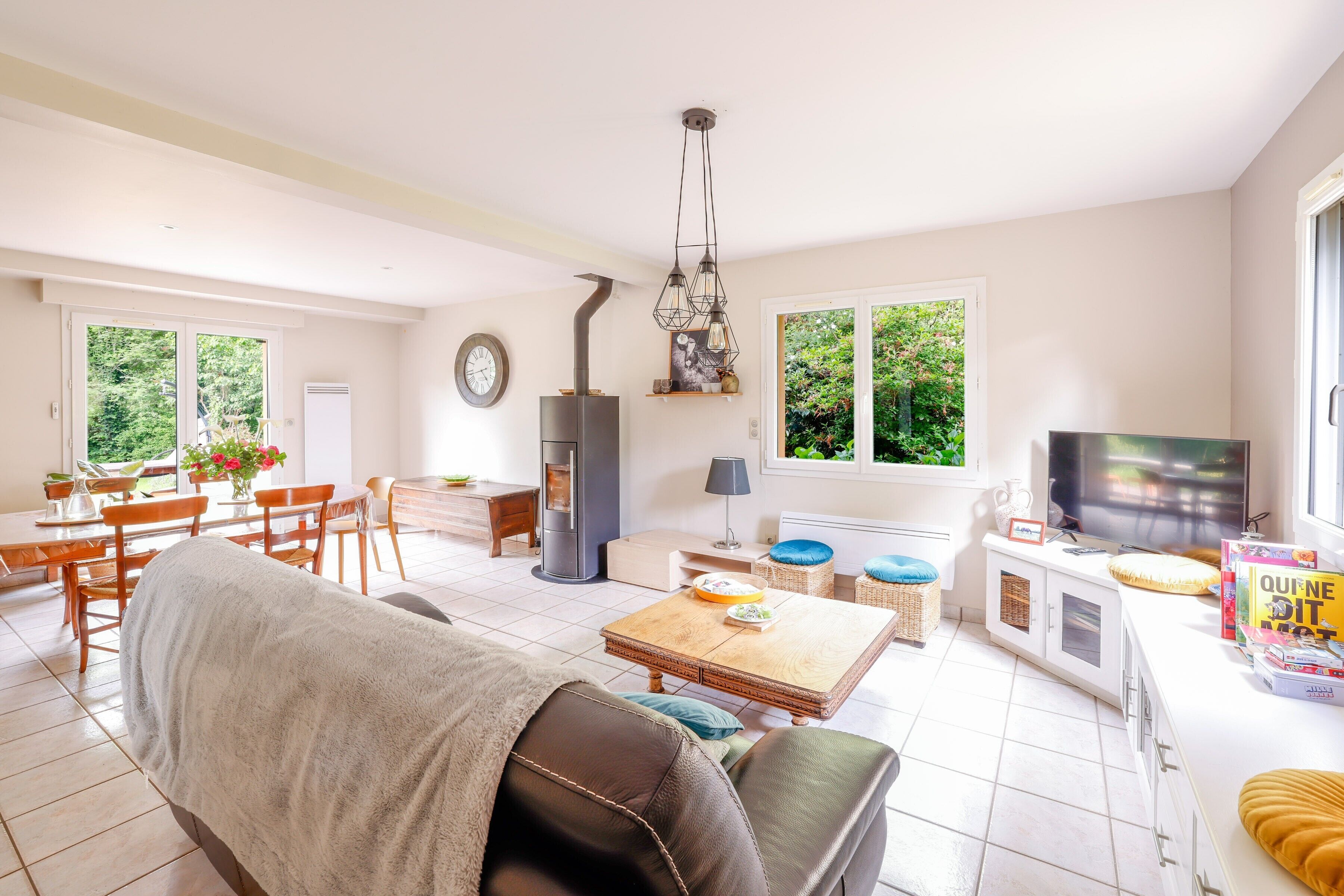 Televisión y chimenea 