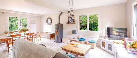 Televisión y chimenea