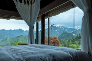 Desk, laptop workspace, blackout drapes, soundproofing