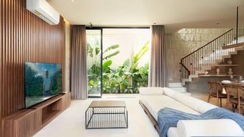 Luxury Villa, 3 Bedrooms, Private Pool | Living room | 53-inch Smart TV with cable channels