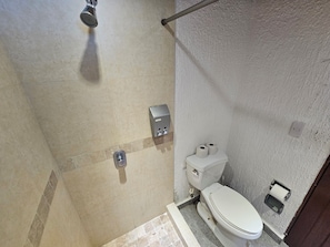 Douche, serviettes fournies, papier toilette