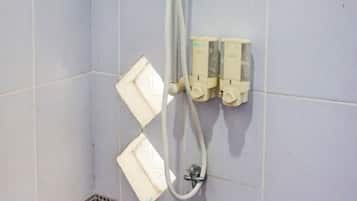 Shower, free toiletries, bidet, towels