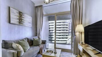 Luxury-Apartment, Balkon, Kanalblick | Wohnzimmer