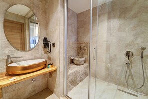 Luxury Room | Bathroom | Shower, hair dryer, slippers, towels - Stones of Cappadocia (Nevsehir)