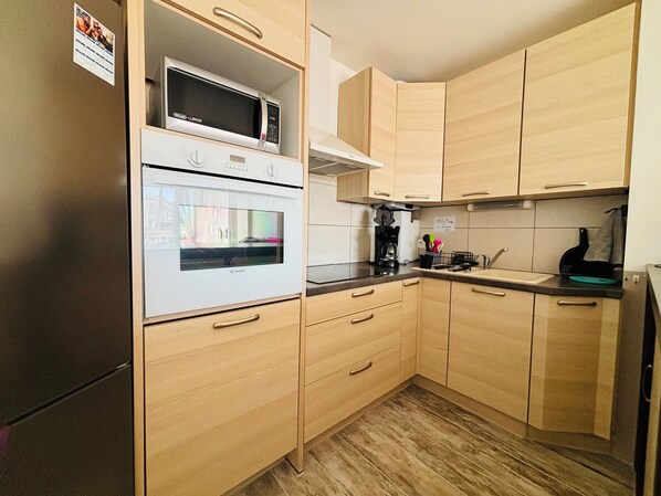 Fridge, microwave, oven, stovetop - Saint-Cyprien: Modern apartment with loggia and parking (Saint-Cyprien)