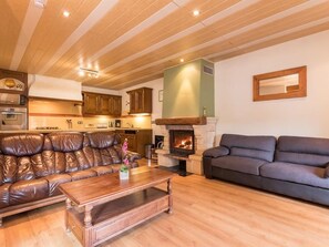 TV, fireplace, table football