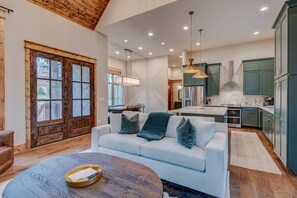 Smart TV, fireplace, music library, video library