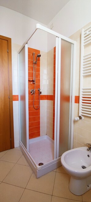 Shower, hair dryer, bathrobes, bidet