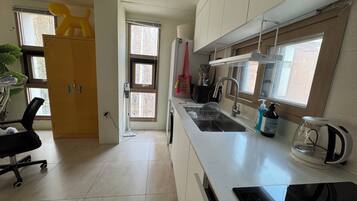 Fridge, microwave, oven, electric kettle