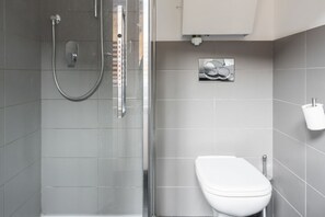 Shower, free toiletries, hair dryer, towels