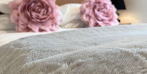 1 bedroom, desk, iron/ironing board, bed sheets