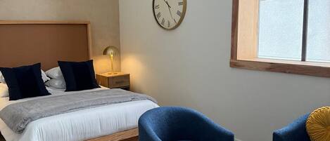 1 bedroom, desk, iron/ironing board, bed sheets