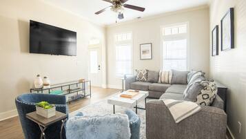 Smart TV, fireplace, video games, offices