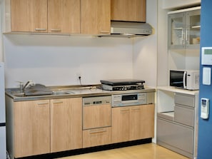 Fridge, microwave, stovetop, dishwasher
