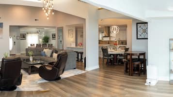 Smart TV, fireplace, table football