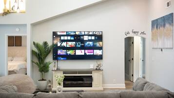 Smart TV, fireplace, table football