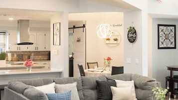 Smart TV, fireplace, table football