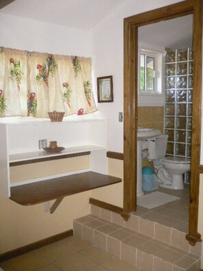 Shower, towels, soap, toilet paper