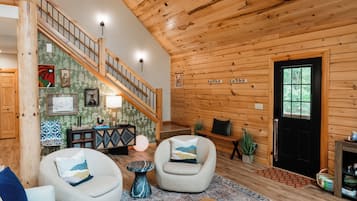 Smart TV, fireplace, foosball, books